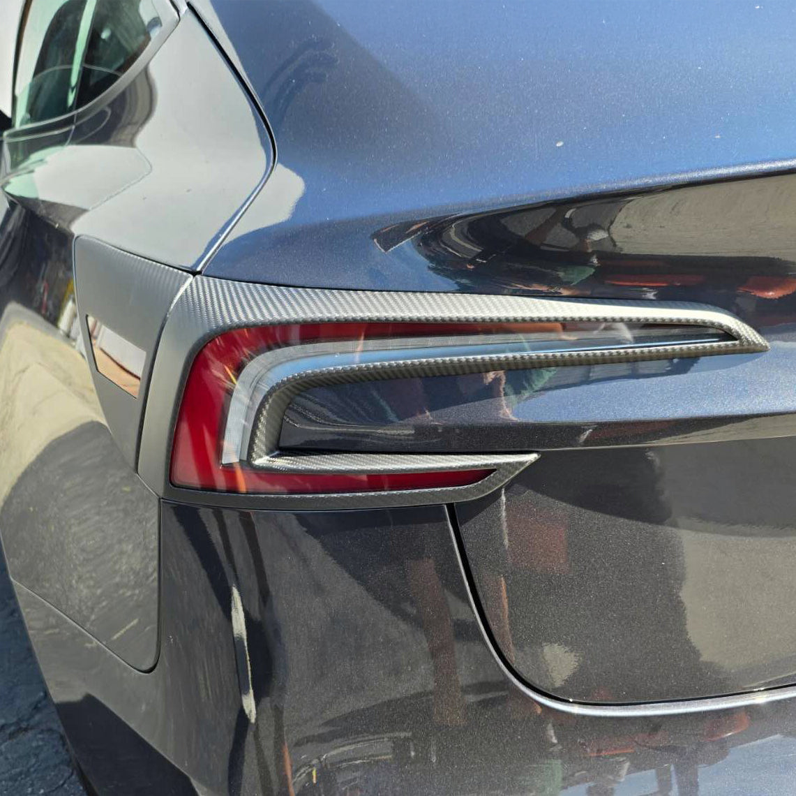 2024+ Tesla Model 3 Highland Dry Carbon Fiber Tail Light Trim Covers - 4-Piece Set